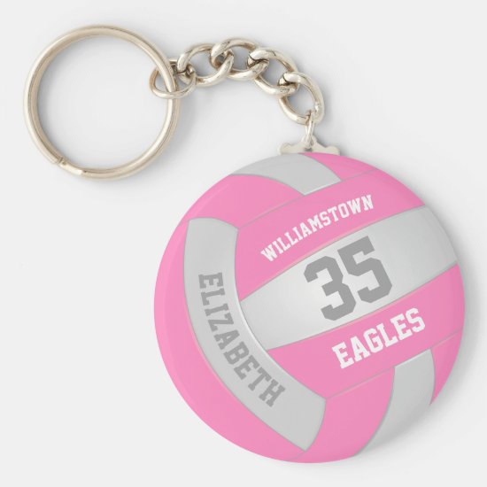 pink white gray personalized team name volleyball keychain