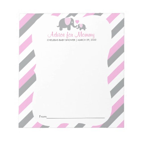 Pink White Gray Stripe Elephant _ Advice Notepad