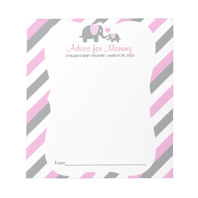 Pink, White Gray Stripe Elephant - Advice Notepad (Front)