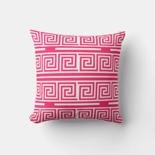Pink White Greek Key Fret Pattern Design Throw Pillow