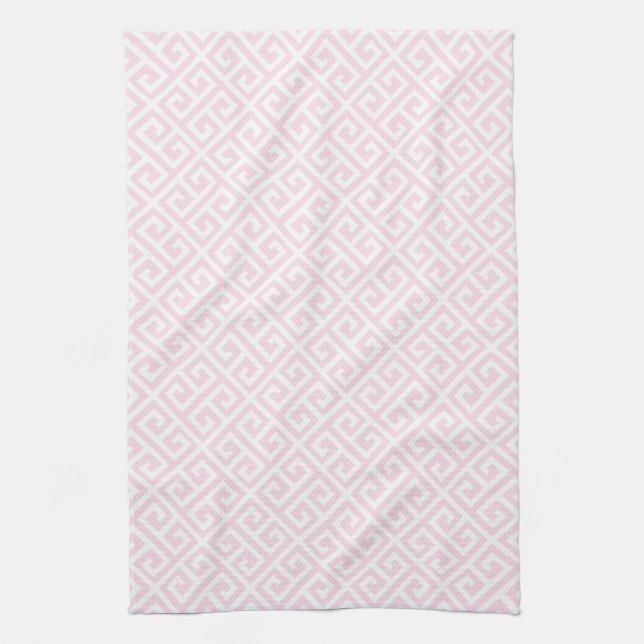 Pink & White Greek Key Pattern Kitchen Towel (Vertical)
