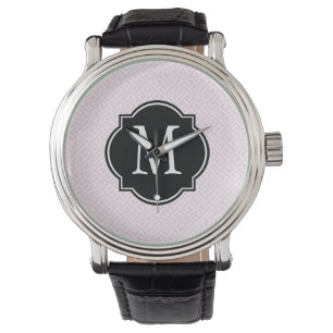 Pink & White Greek Key Pattern Watch