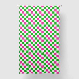 Pink White Green Checkered Design Blackout Curtains