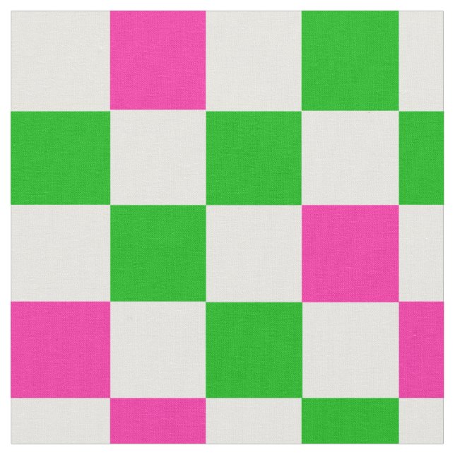 Pink White Green Checkered Design  Fabric (Close Up)