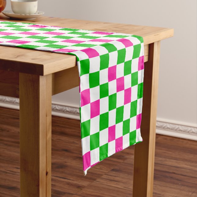Pink White Green Checkered Design  Short Table Runner (In Situ)