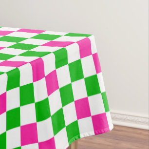 Pink White Green Checkered Design  Tablecloth