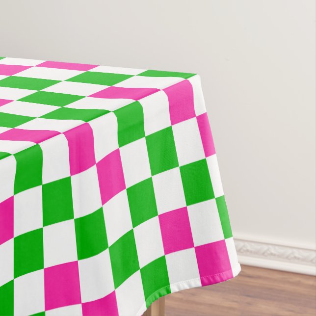 Pink White Green Checkered Design  Tablecloth (In Situ)