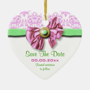 Pink white green damask elegant wedding ceramic ornament