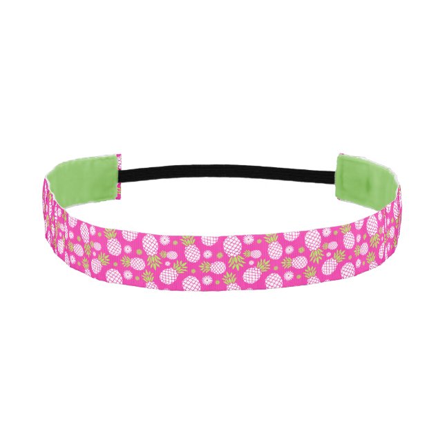 Pink white green pineapple pattern hairband athletic headband (Front)