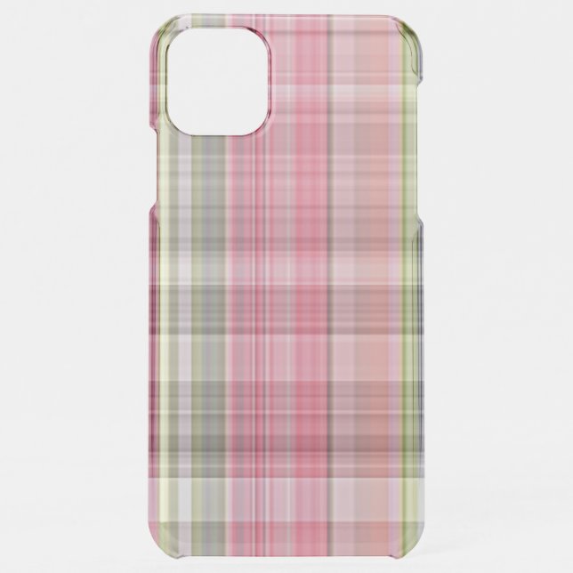 Pink White Green Retro Chic Tartan Plaid Pattern Uncommon iPhone Case (Back)
