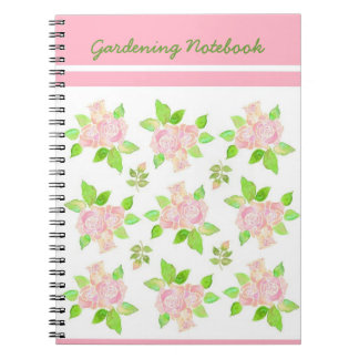Pink, White, Green Spiral Notebook, Roses Notebook