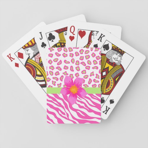 Pink White  Green Zebra  Cheetah  Pink Flower Poker Cards