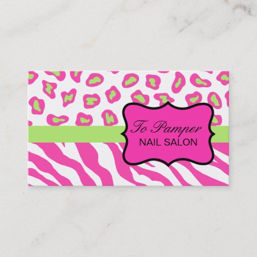 Customizable Pink, White &amp; Green Zebra &amp; Cheetah Skin Custom Business Cards