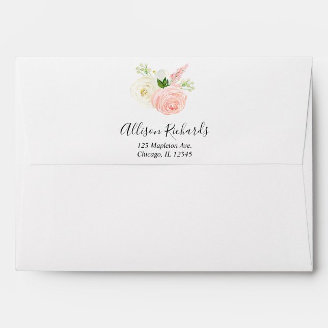 Pink white greenery watercolor floral elegant envelope (Back (Top Flap))