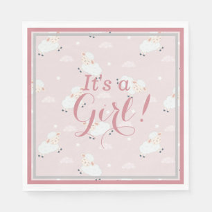 Pink White Grey Baby Lambs - It's a Girl!   Napkins