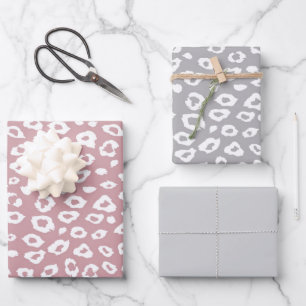 Pink White Grey Leopard Birthday Wrapping Paper Sheets