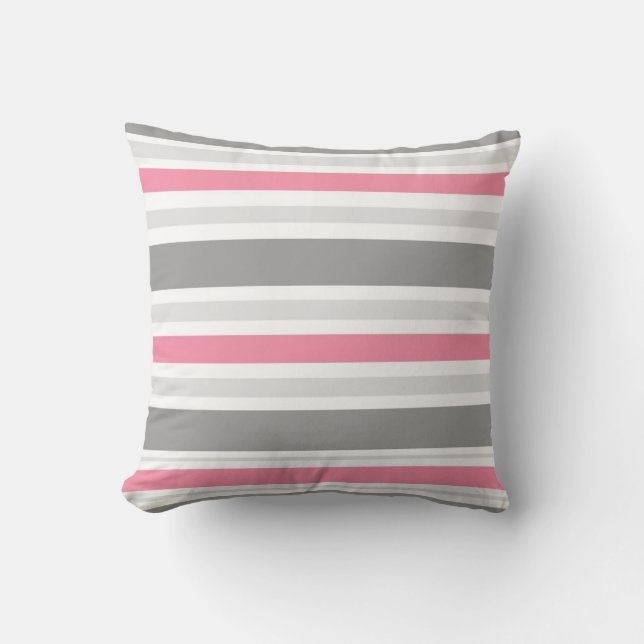 Pink,White.Grey Stripe Throw Pillow (Front)