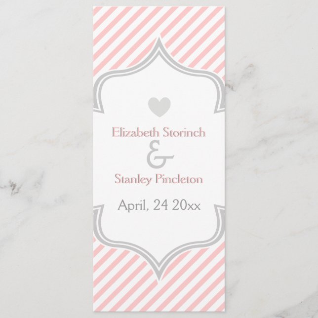 Pink, white, grey stripes wedding program (Front)