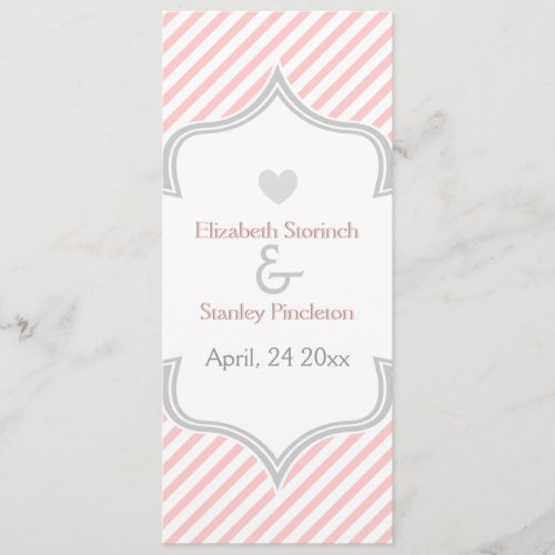 Pink, white, grey stripes wedding program