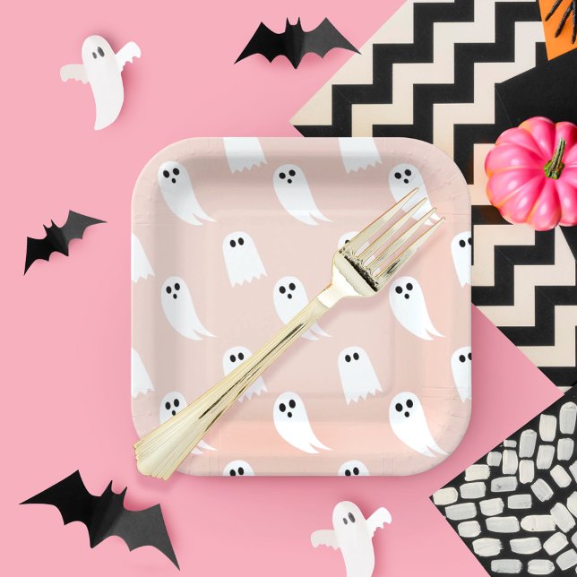 Pink & White Halloween Ghost & Pattern Paper Plates (Pink & White Halloween Ghost & Pattern Paper Paper Plates)
