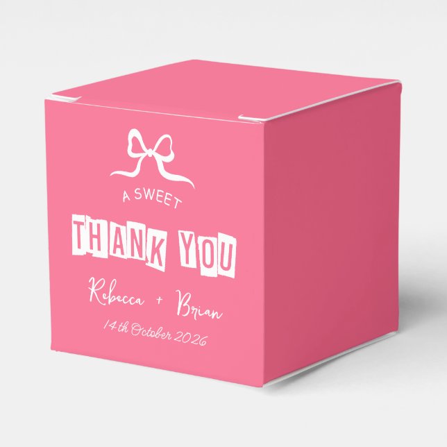 Pink & White Hand Drawn Bow Sketch Wedding Favor Boxes (Front Side)