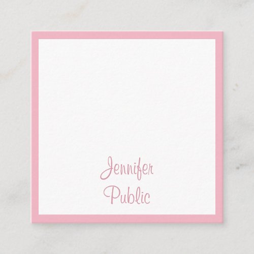 Pink White Handwritten Script Template Elegant Top Square Business Card