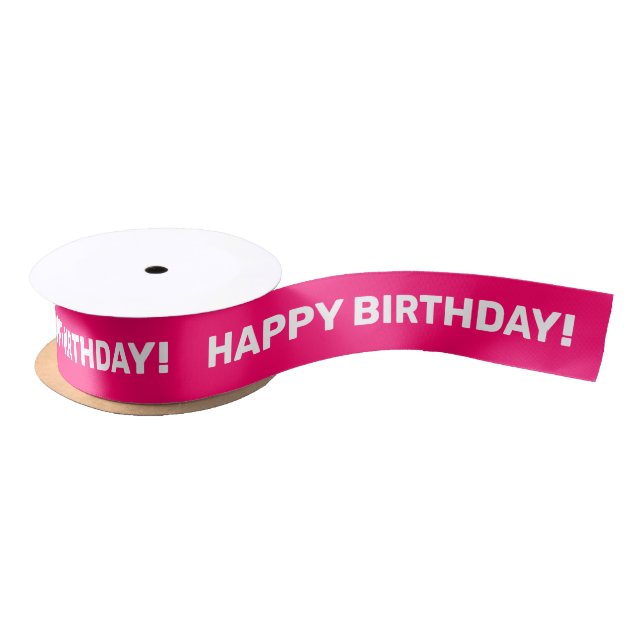 Pink White Happy Birthday Satin Ribbon (Spool)