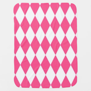 Pink White Harlequin Diamonds Checkers Design Baby Blanket