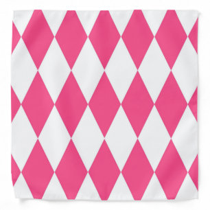 Pink White Harlequin Diamonds Checkers Design  Bandana
