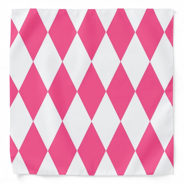 Pink White Harlequin Diamonds Checkers Design  Bandana (Front)