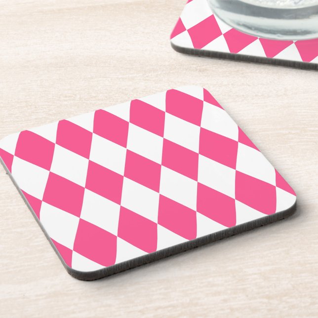 Pink White Harlequin Diamonds Checkers Design  Beverage Coaster (Creator Uploaded)