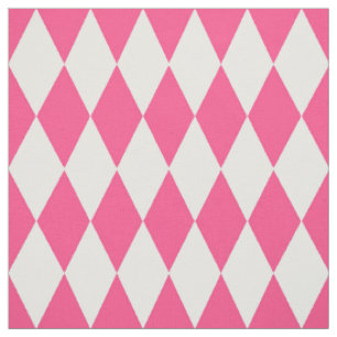 Pink White Harlequin Diamonds Checkers Design  Fabric