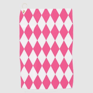 Pink White Harlequin Diamonds Checkers Design Golf Towel
