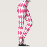 Pink White Harlequin Diamonds Checkers Design  Leggings