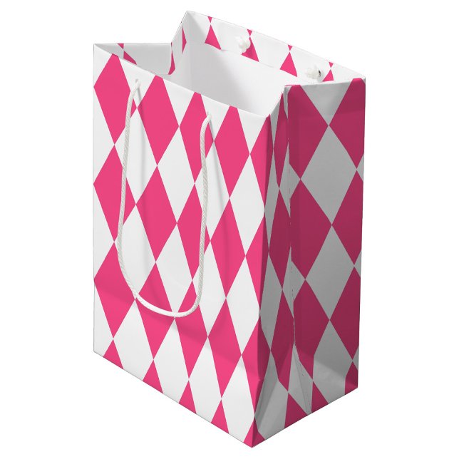 Pink White Harlequin Diamonds Checkers Design  Medium Gift Bag (Creator Uploaded)
