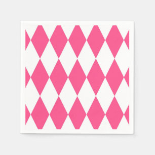 Pink White Harlequin Diamonds Checkers Design  Napkins
