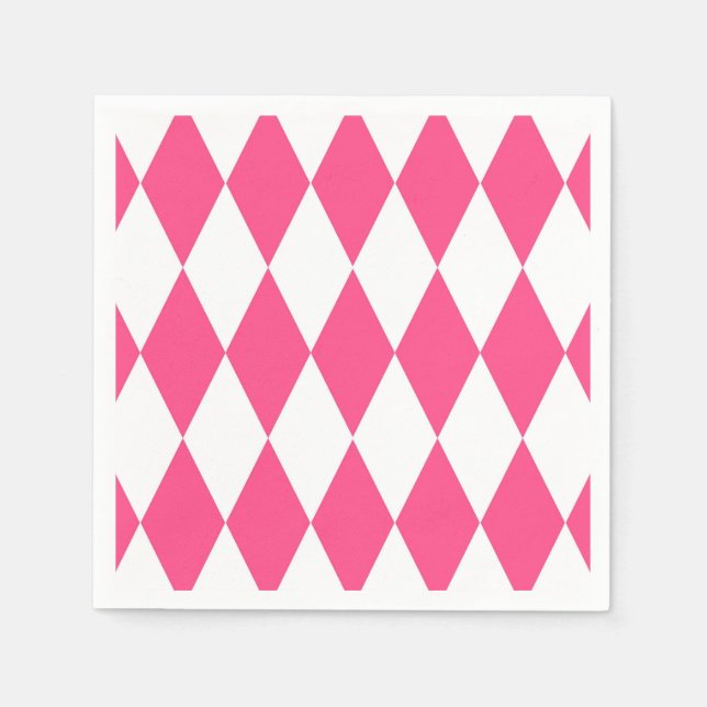 Pink White Harlequin Diamonds Checkers Design  Napkins (Front)
