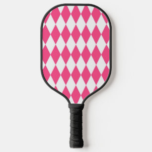 Pink White Harlequin Diamonds Checkers Design  Pickleball Paddle
