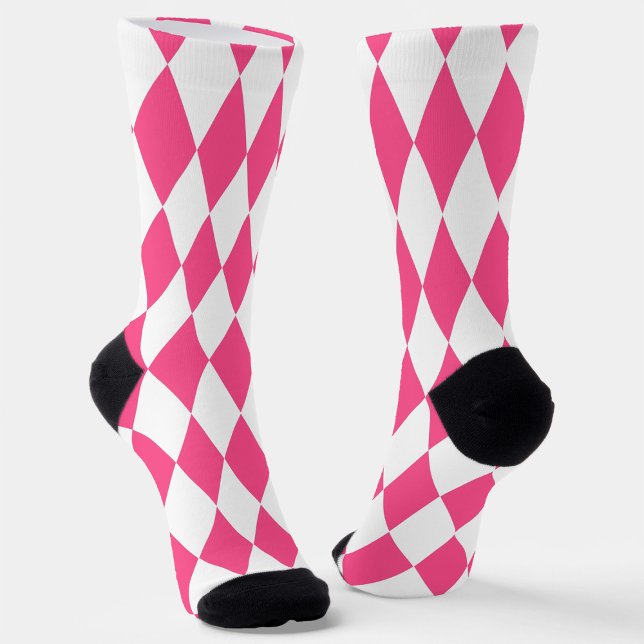 Pink White Harlequin Diamonds Checkers Design  Socks (Creator Uploaded)
