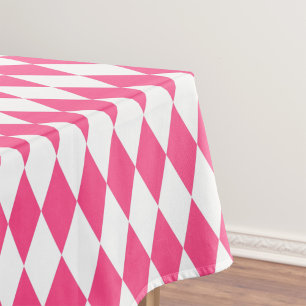 Pink White Harlequin Diamonds Checkers Design Tablecloth