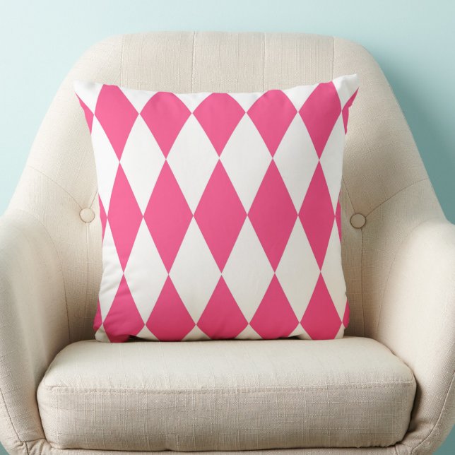 Pink White Harlequin Diamonds Checkers Design  Throw Pillow (Creator Uploaded)