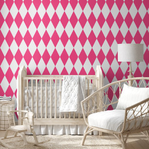 Pink White Harlequin Diamonds Checkers Design  Wallpaper