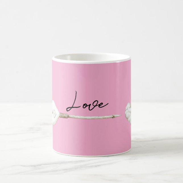 Pink White Heart Cloud Love Arrow Coffee Mug (Center)
