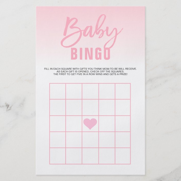 Pink White Heart Girl Baby Shower Bingo Cards Zazzle Com