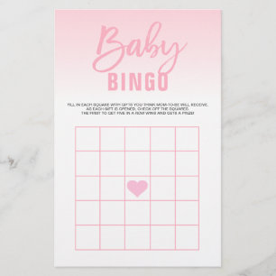 Pink White Heart Girl Baby Shower BINGO Cards Flyer