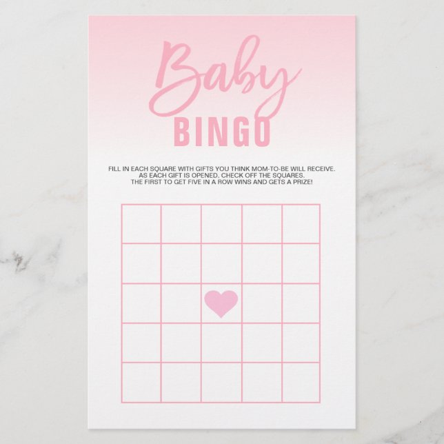 Pink White Heart Girl Baby Shower BINGO Cards Flyer (Front)