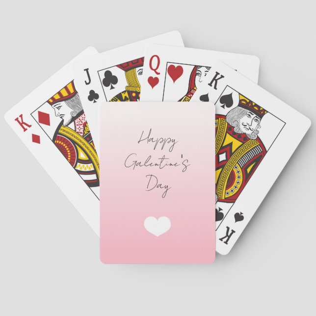 Pink White Heart Happy Galentine's Day Games Poker Cards (Back)