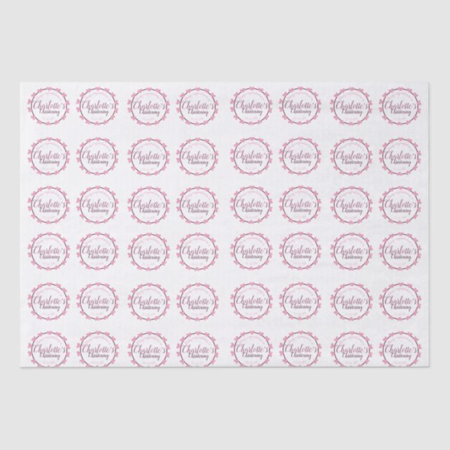 Pink & white heart petal personalized christening tissue paper (Front)