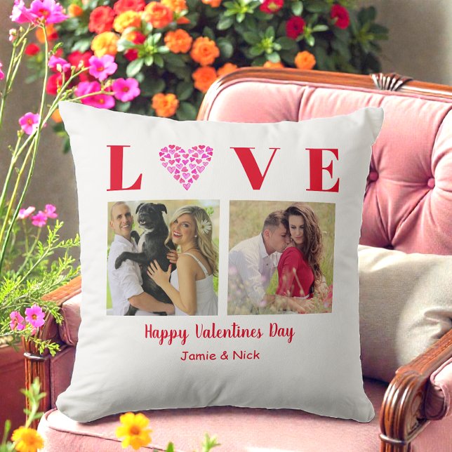 Pink White Heart Photo Valentines Anniversary Throw Pillow (Creator Uploaded)