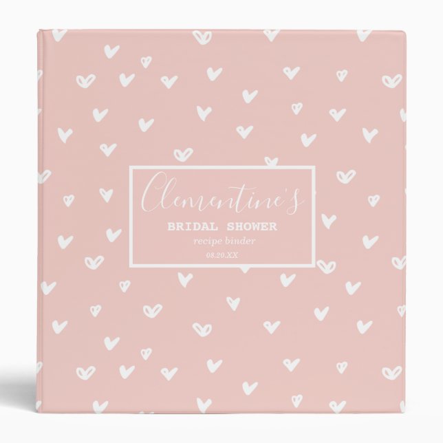 Pink White Heart Print Bridal Shower Recipe Binder (Front)